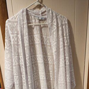 **Peter Nygard Women White Lace Hooded Duster Cardigan – Size 2X**